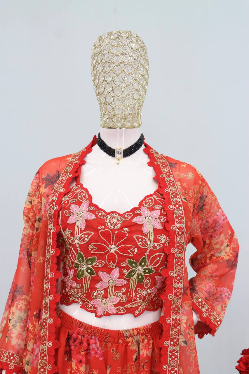 Party Wear Sharara Set with Digital Print Shrug