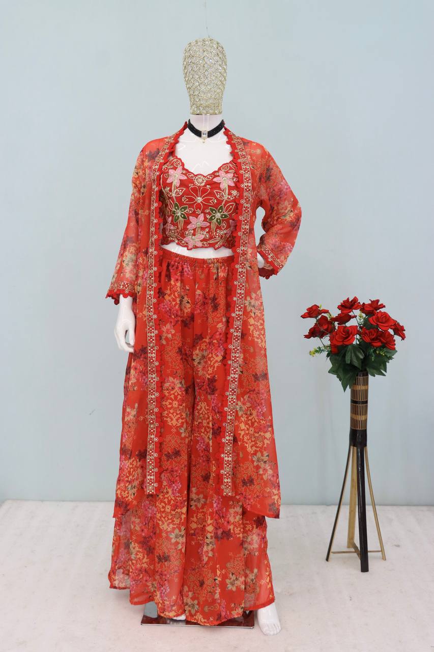 Party Wear Sharara Set with Digital Print Shrug