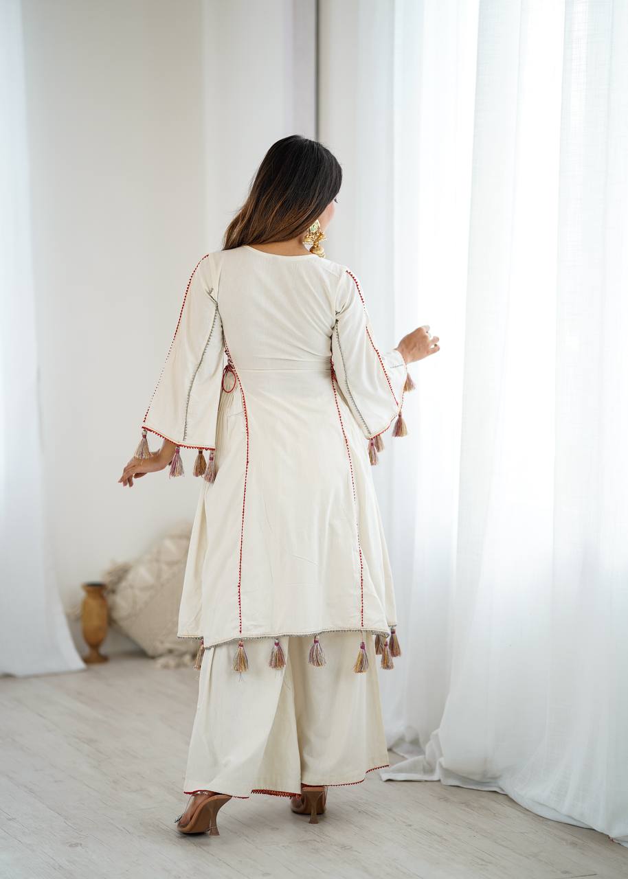 Designer Khadi Cotton 2-Piece Set with Elegant Embroidery