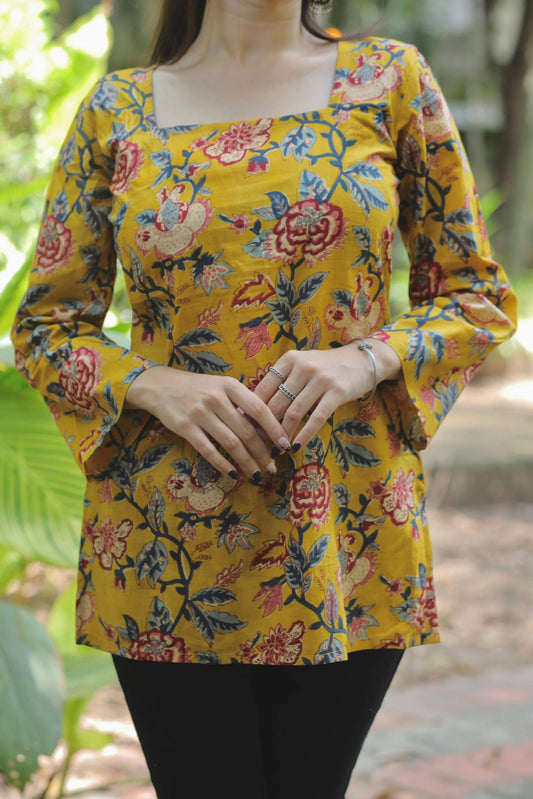 Casual Cotton Short Top - Mustard Yellow