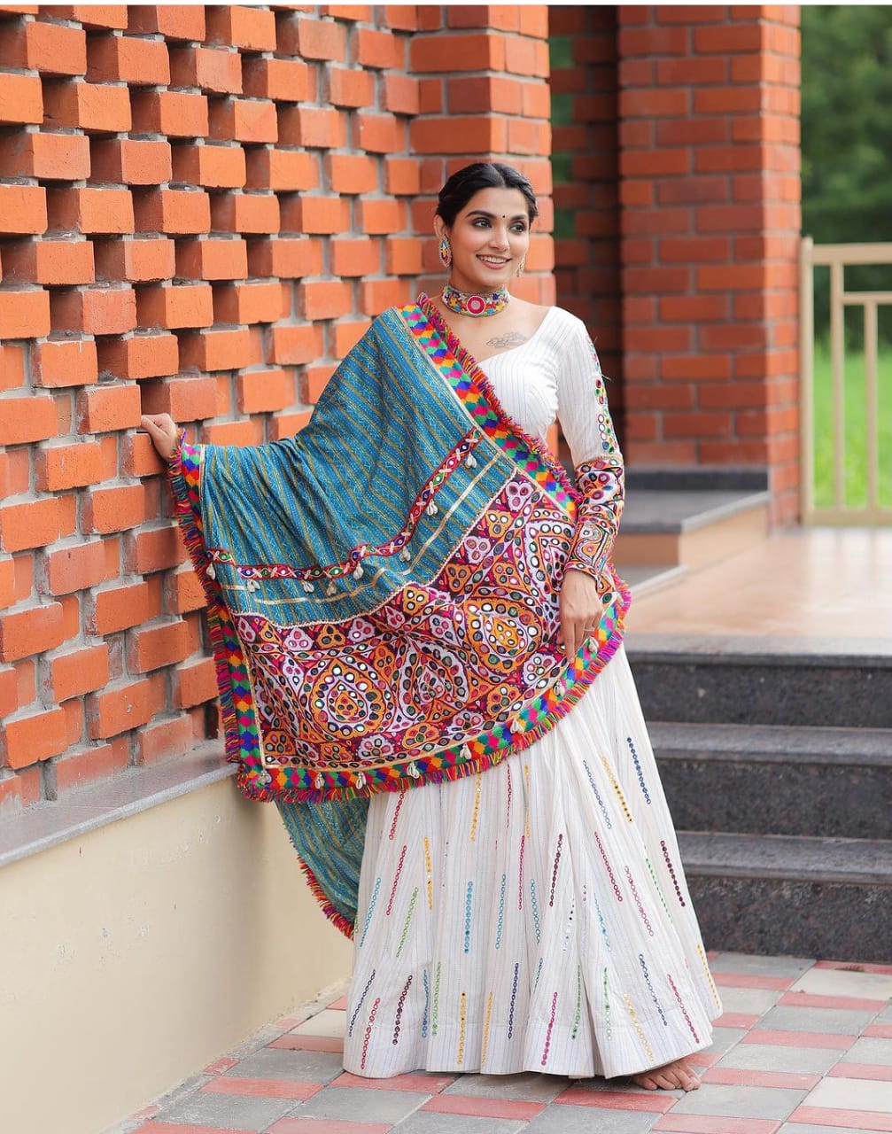 Navratri Special Crepe Lehenga Choli with Real Mirror Work