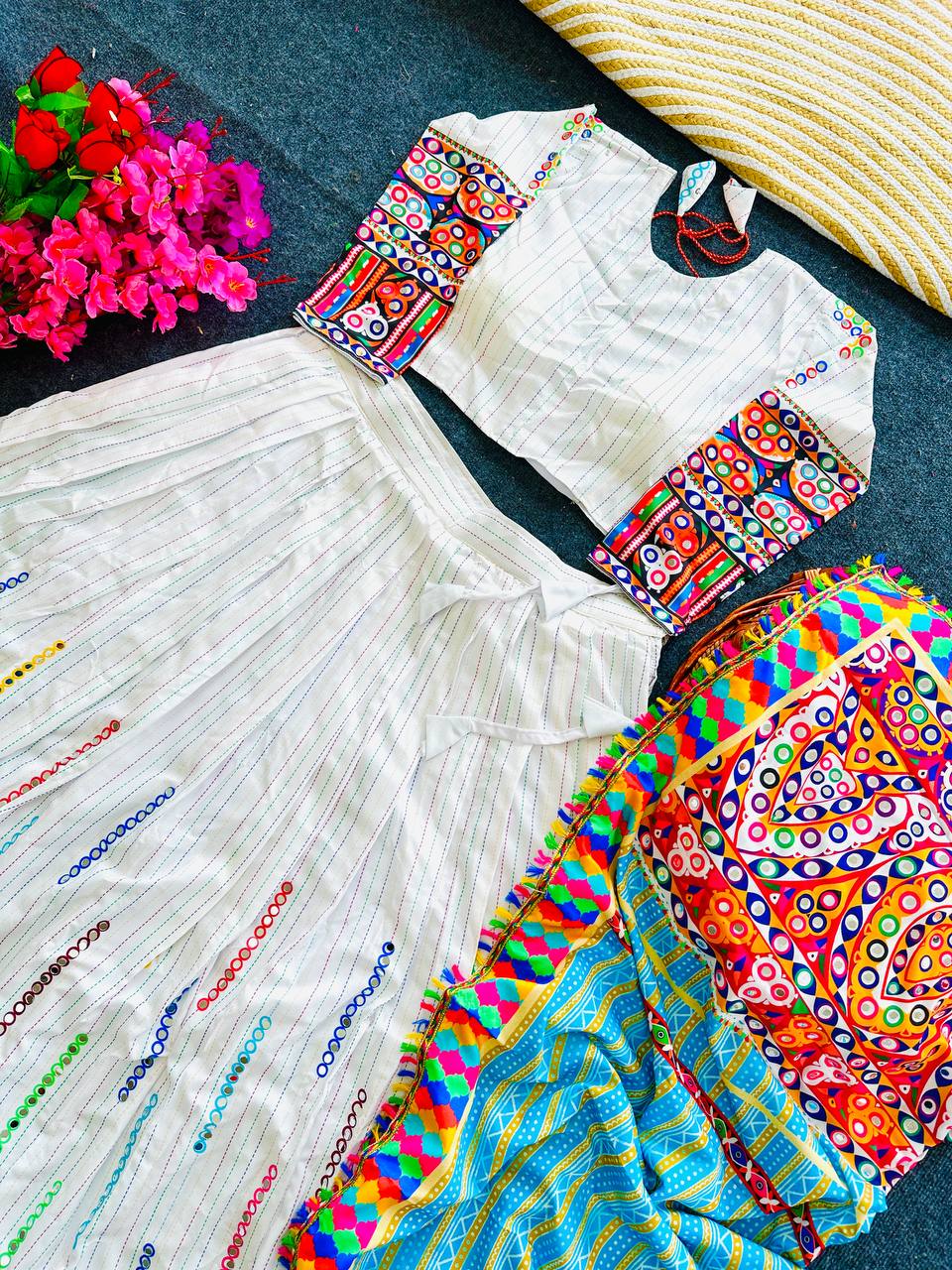 Navratri Special Crepe Lehenga Choli with Real Mirror Work