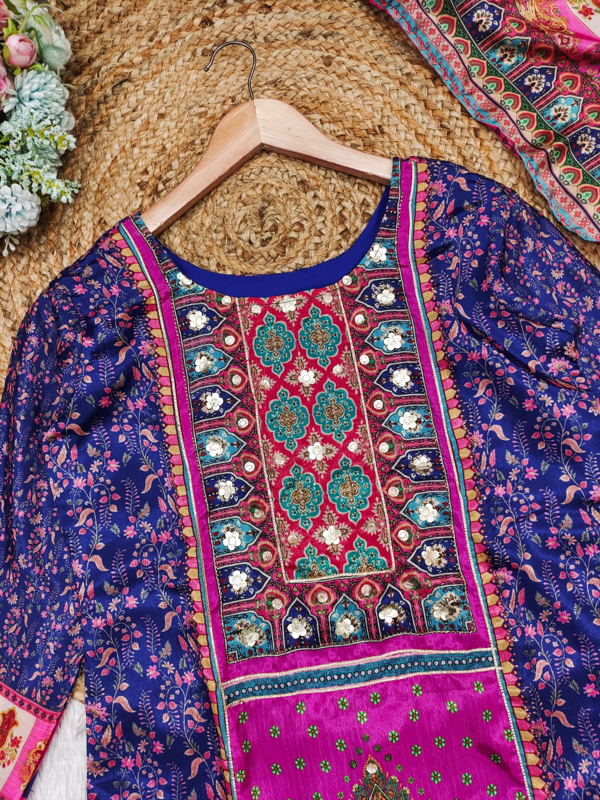 Elegant Chinon Kurti with Dupatta & Stone Work