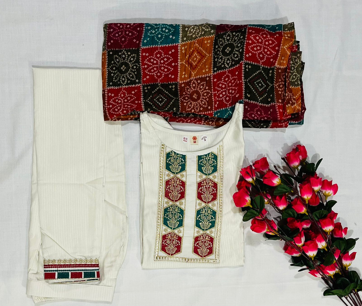 Embroidered Viscose Kurti Set with Silk Blend Dupatta