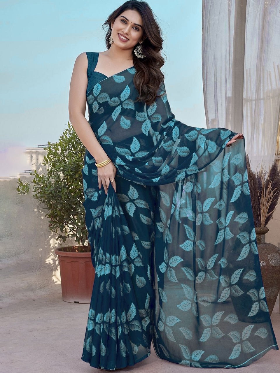 Lightweight Soft Chiffon Saree with Wax Finish
