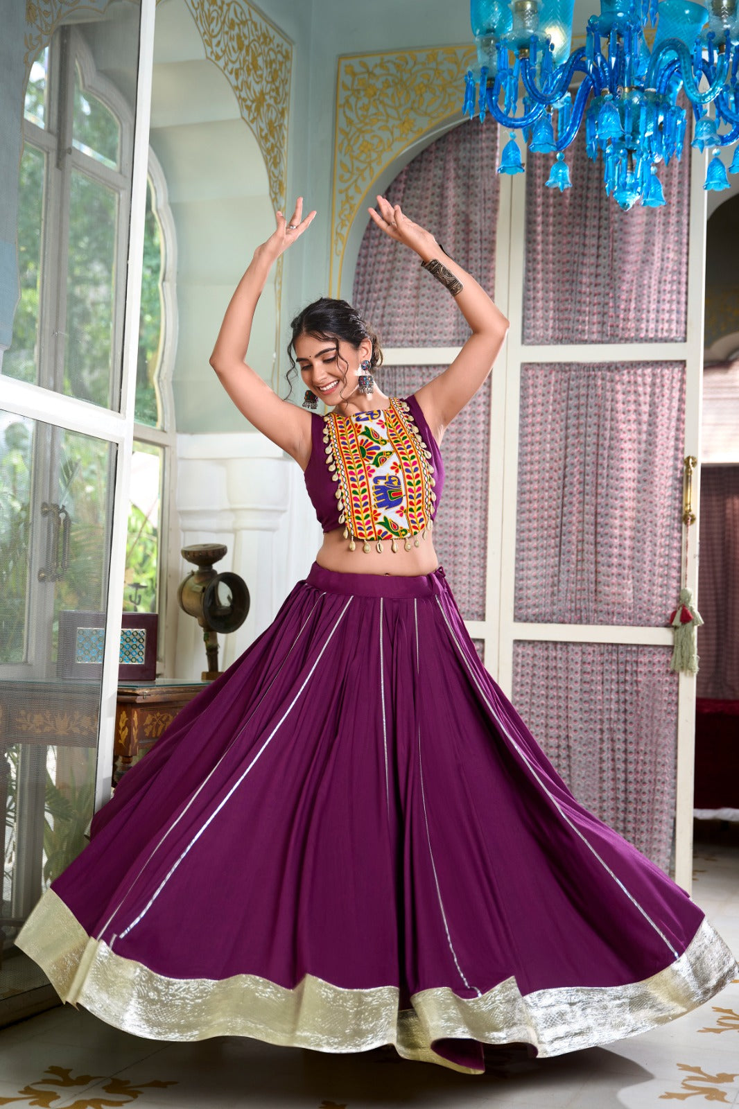 Chaniya Choli for Garba Nights – Gamthi Work Blouse & Rayon Lehenga