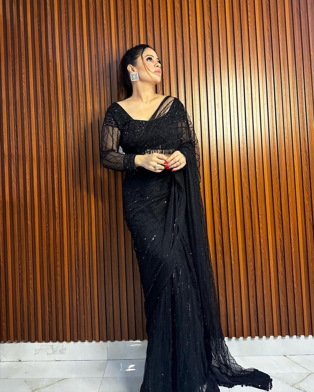 Elegant Heavy Net Sequin Work Ready-to-Wear Saree with Matching Blouse