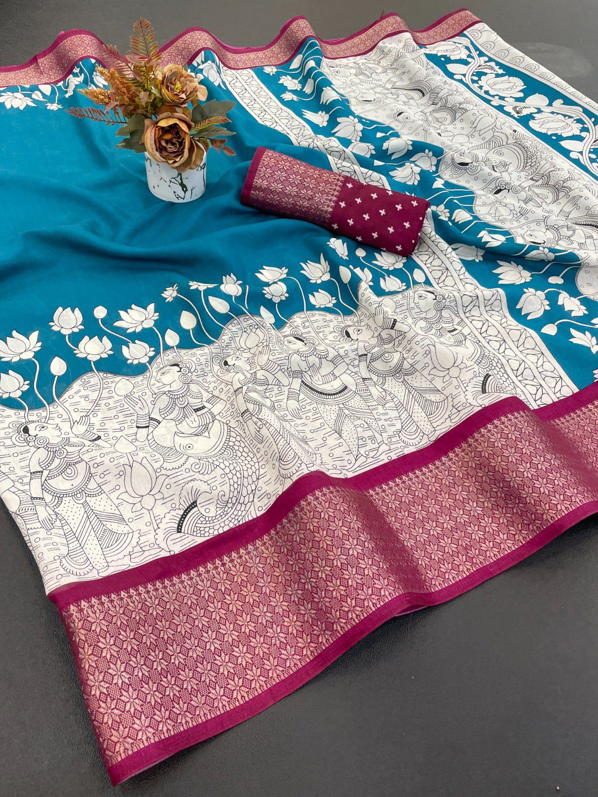 Elegant Dola Silk Freehand Print Saree with Designer Pallu
