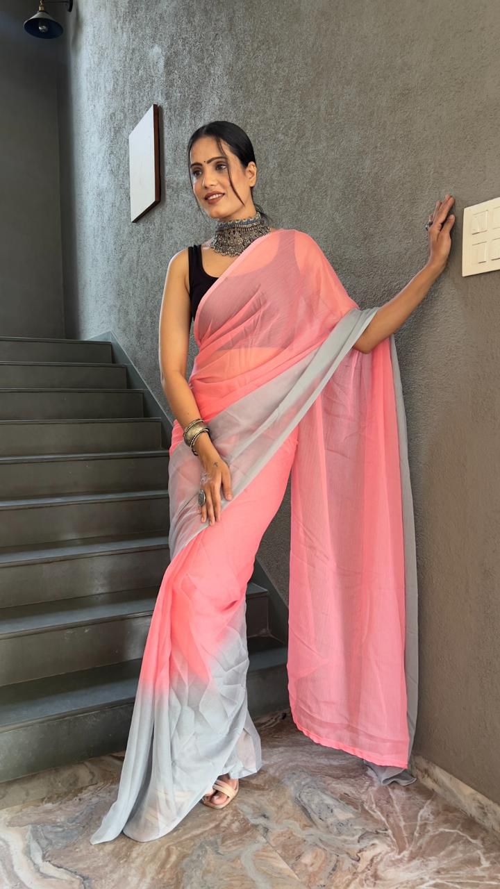 Instant Ready Ethnic Look – Georgette Saree with Designer Blouse