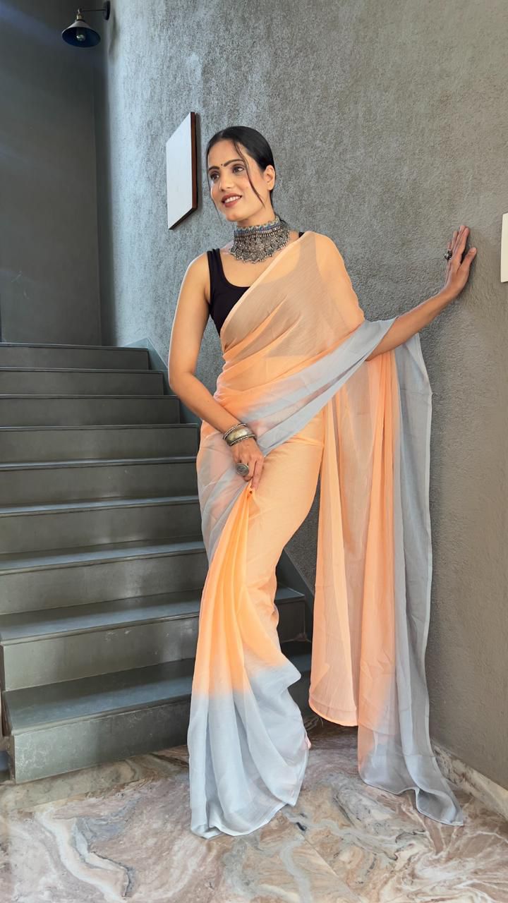 Instant Ready Ethnic Look – Georgette Saree with Designer Blouse
