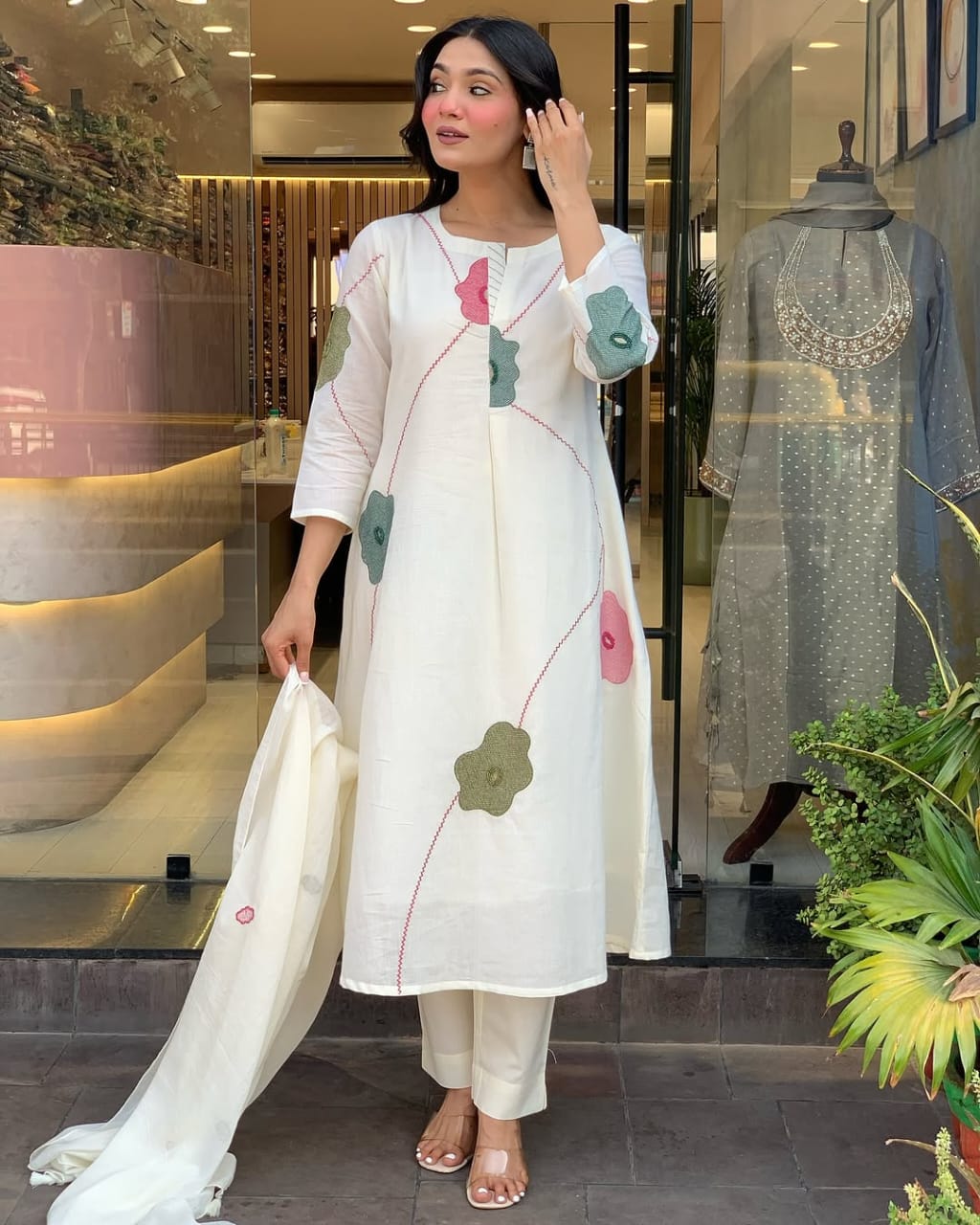 New Launch: Designer Kurti Pant Set with Embroidery & Dupatta