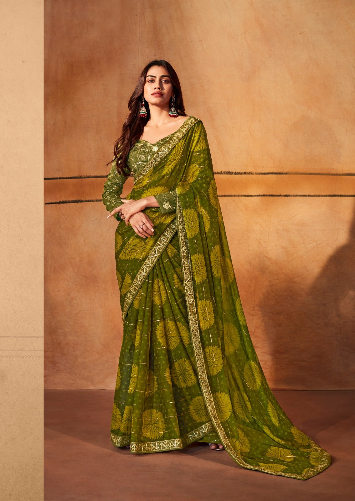 Gerua by Stavan – Pure Chiffon with Embroidery Border & Blouse