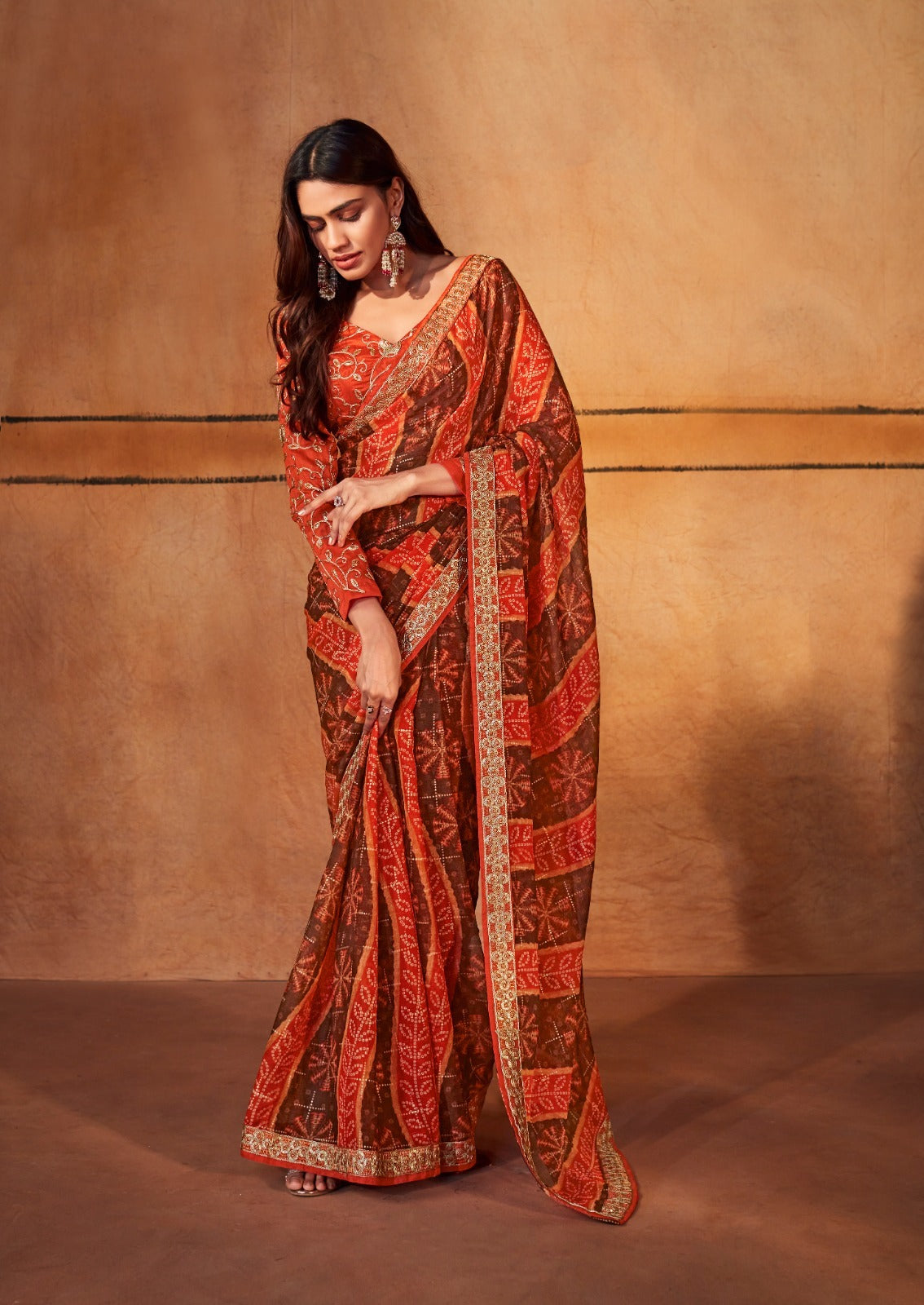 Gerua by Stavan – Pure Chiffon with Embroidery Border & Blouse