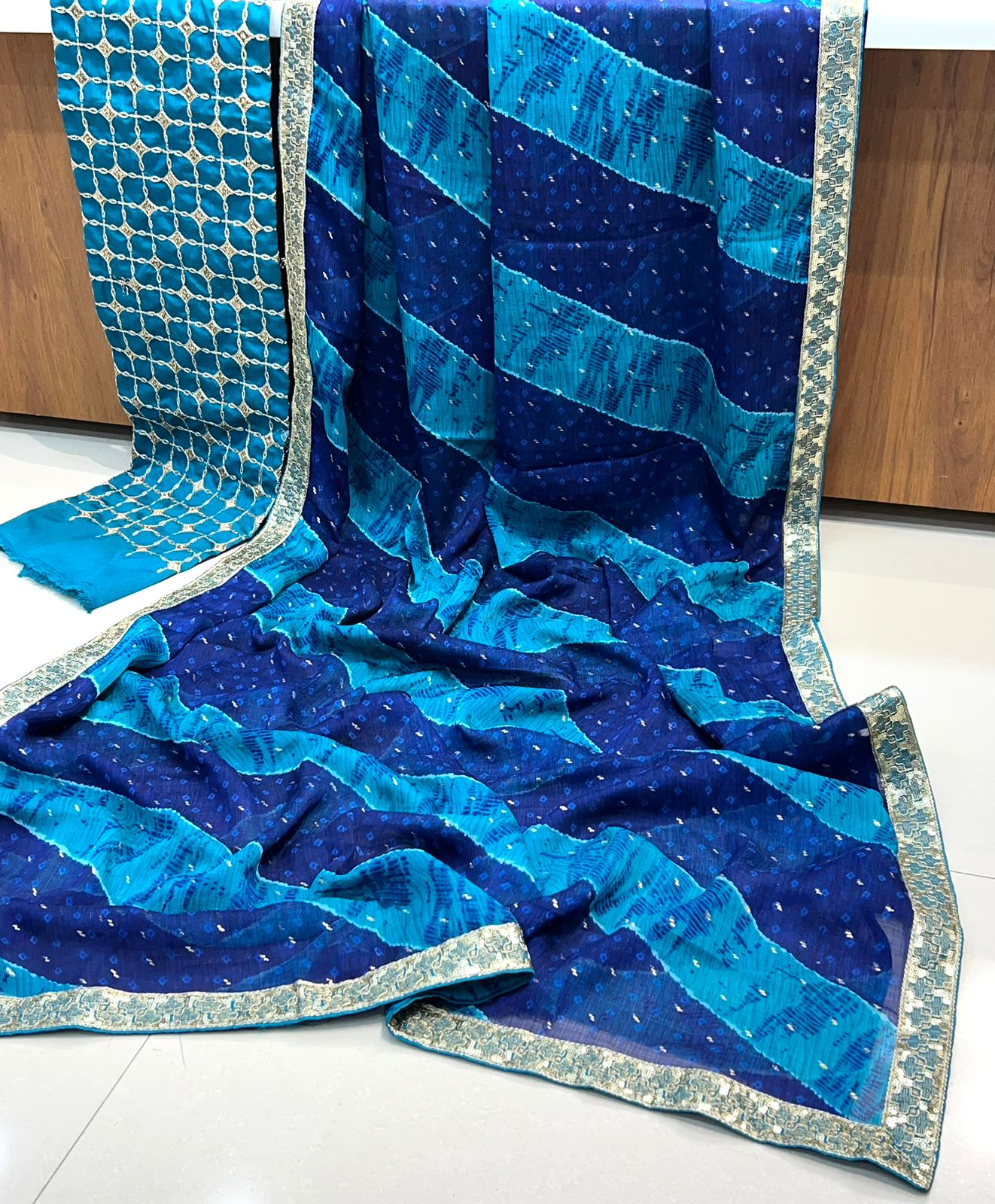 Gerua by Stavan – Pure Chiffon with Embroidery Border & Blouse
