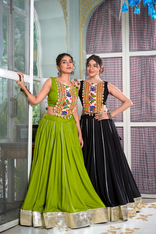 Chaniya Choli for Garba Nights – Gamthi Work Blouse & Rayon Lehenga