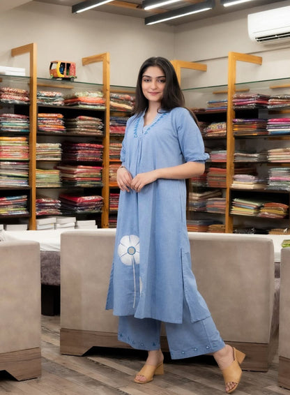 Dreamy Embroidered Flair Cotton Suit Set | Sizes M to 3XL