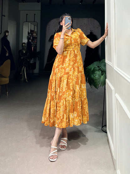 Ethnic Floral Georgette Frock | Ready to Wear Summer Elegance