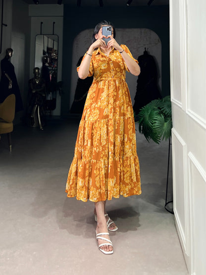 Ethnic Floral Georgette Frock | Ready to Wear Summer Elegance