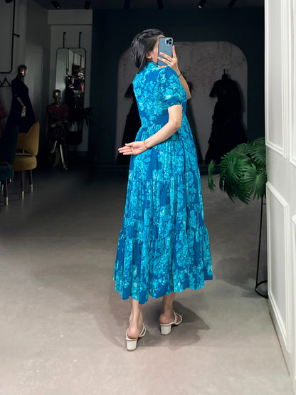 Ethnic Floral Georgette Frock | Ready to Wear Summer Elegance