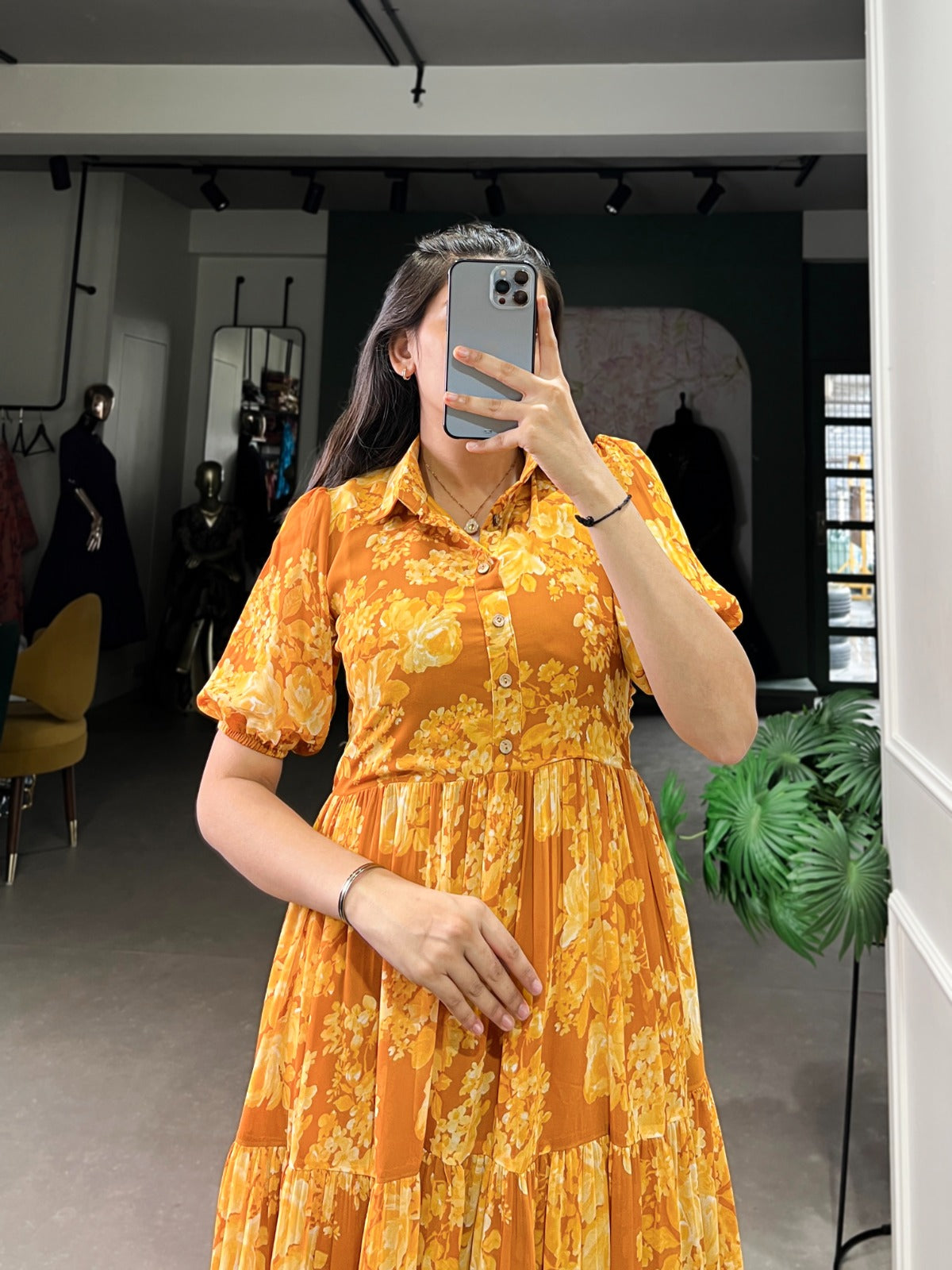 Ethnic Floral Georgette Frock | Ready to Wear Summer Elegance
