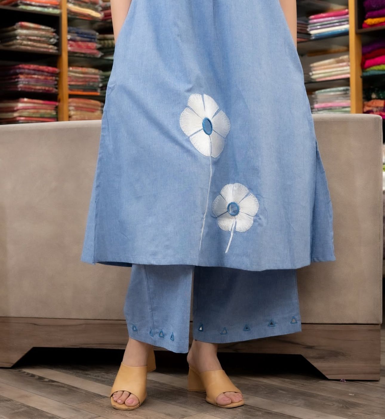 Dreamy Embroidered Flair Cotton Suit Set | Sizes M to 3XL