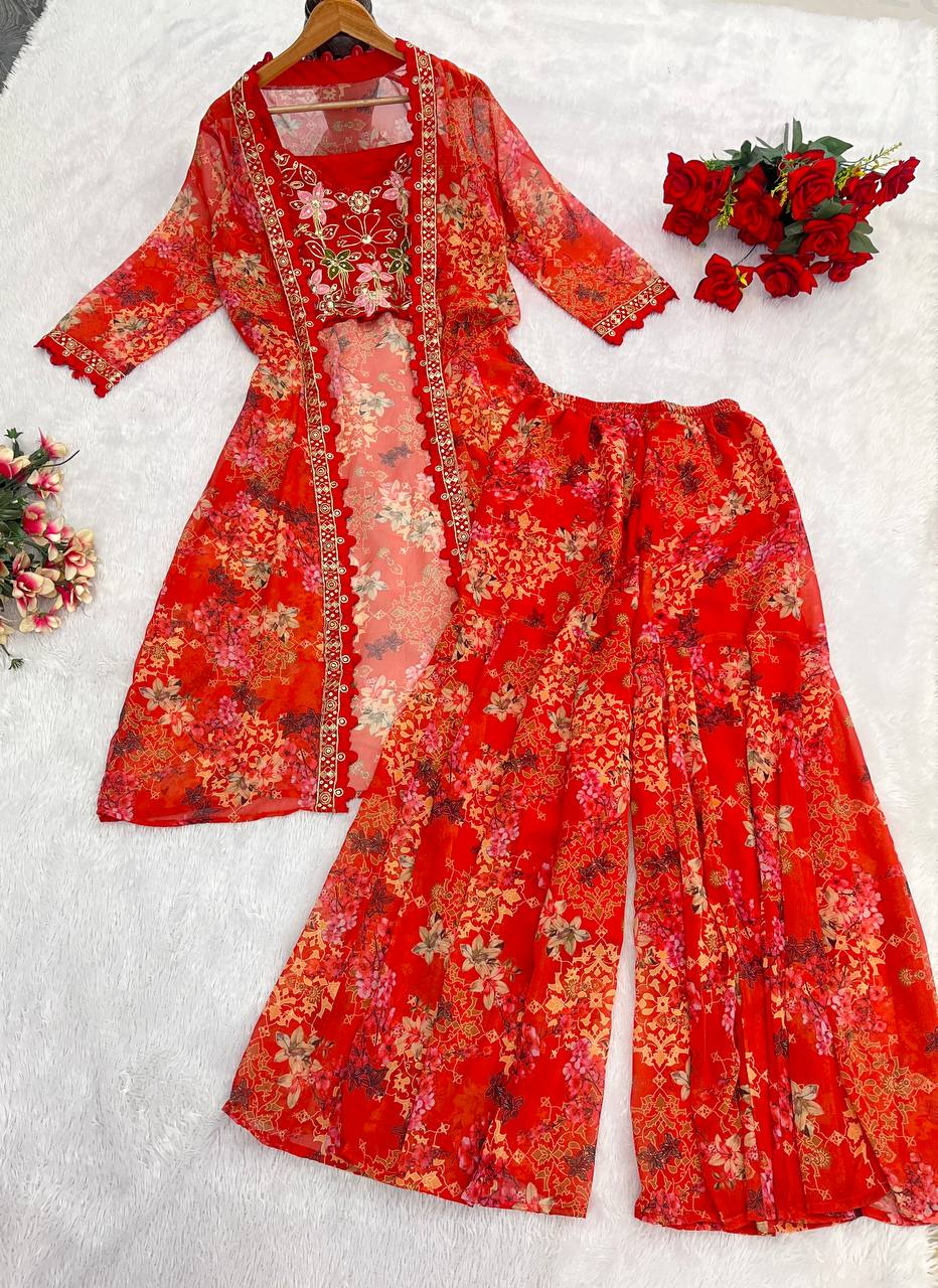Party Wear Sharara Set with Digital Print Shrug