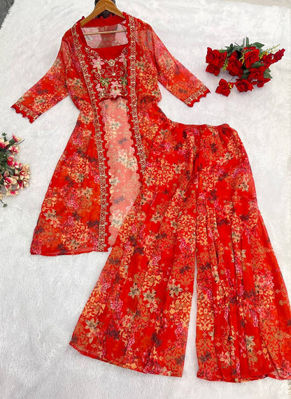 Party Wear Sharara Set with Digital Print Shrug