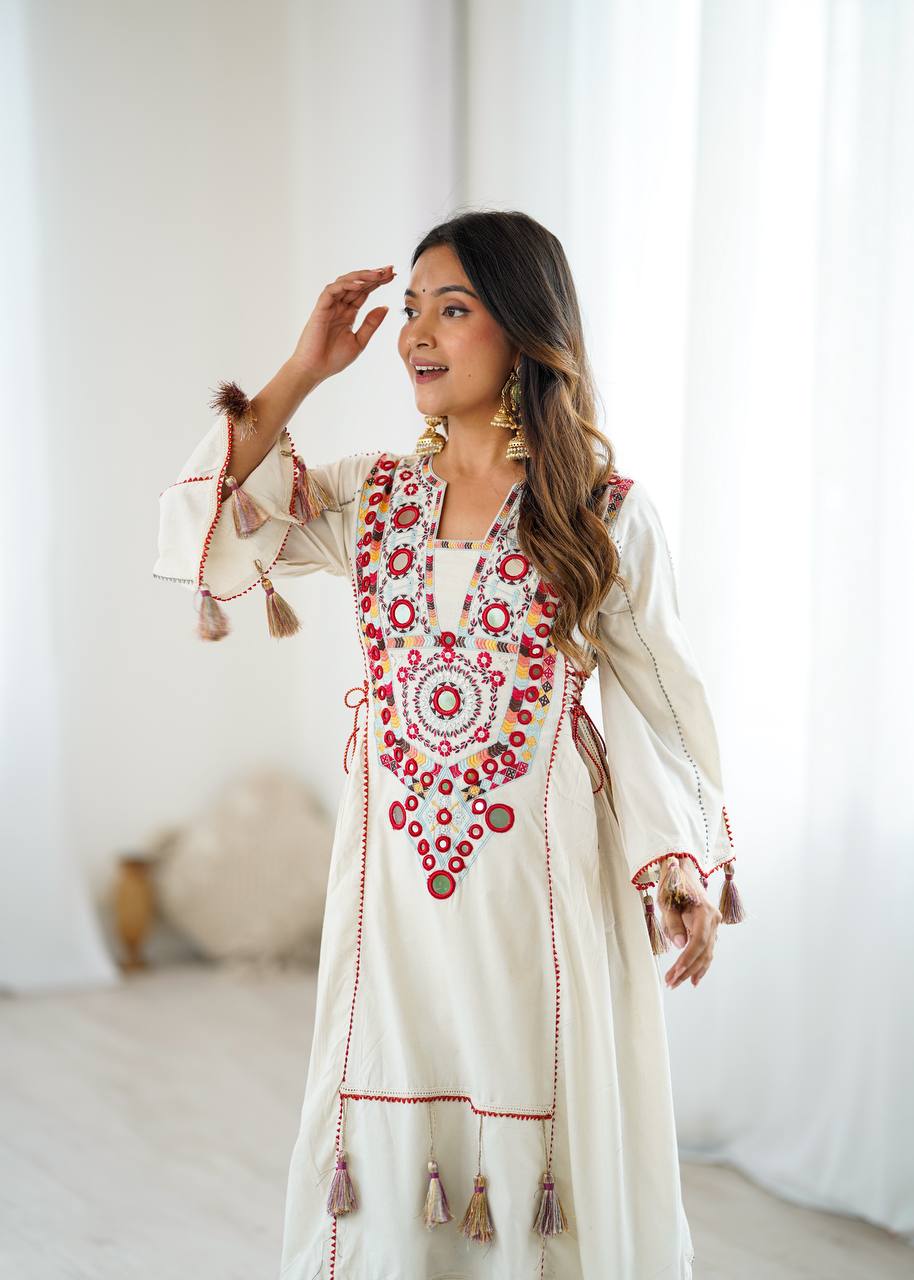 Designer Khadi Cotton 2-Piece Set with Elegant Embroidery