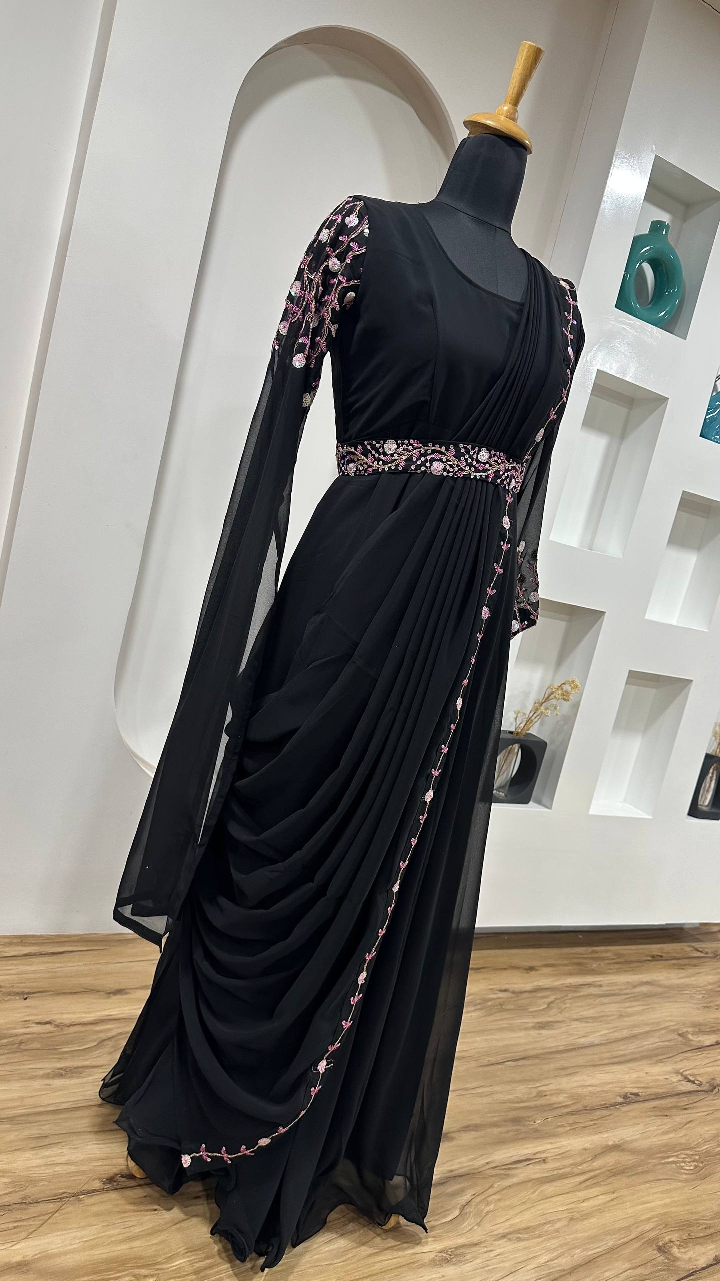 Festive Diwali Party Wear Georgette Gown with Belt