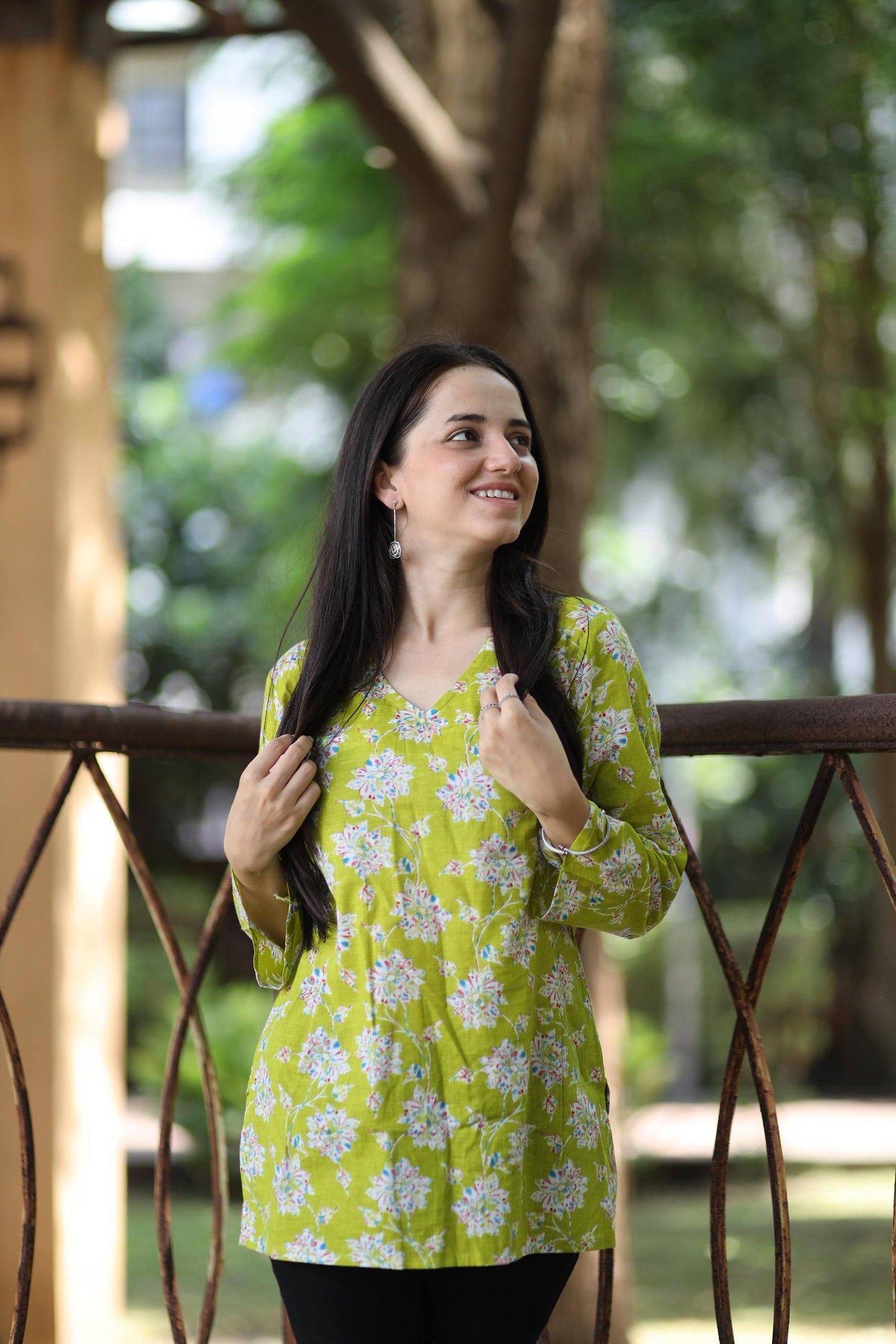 Casual Cotton Short Top - Lime Green