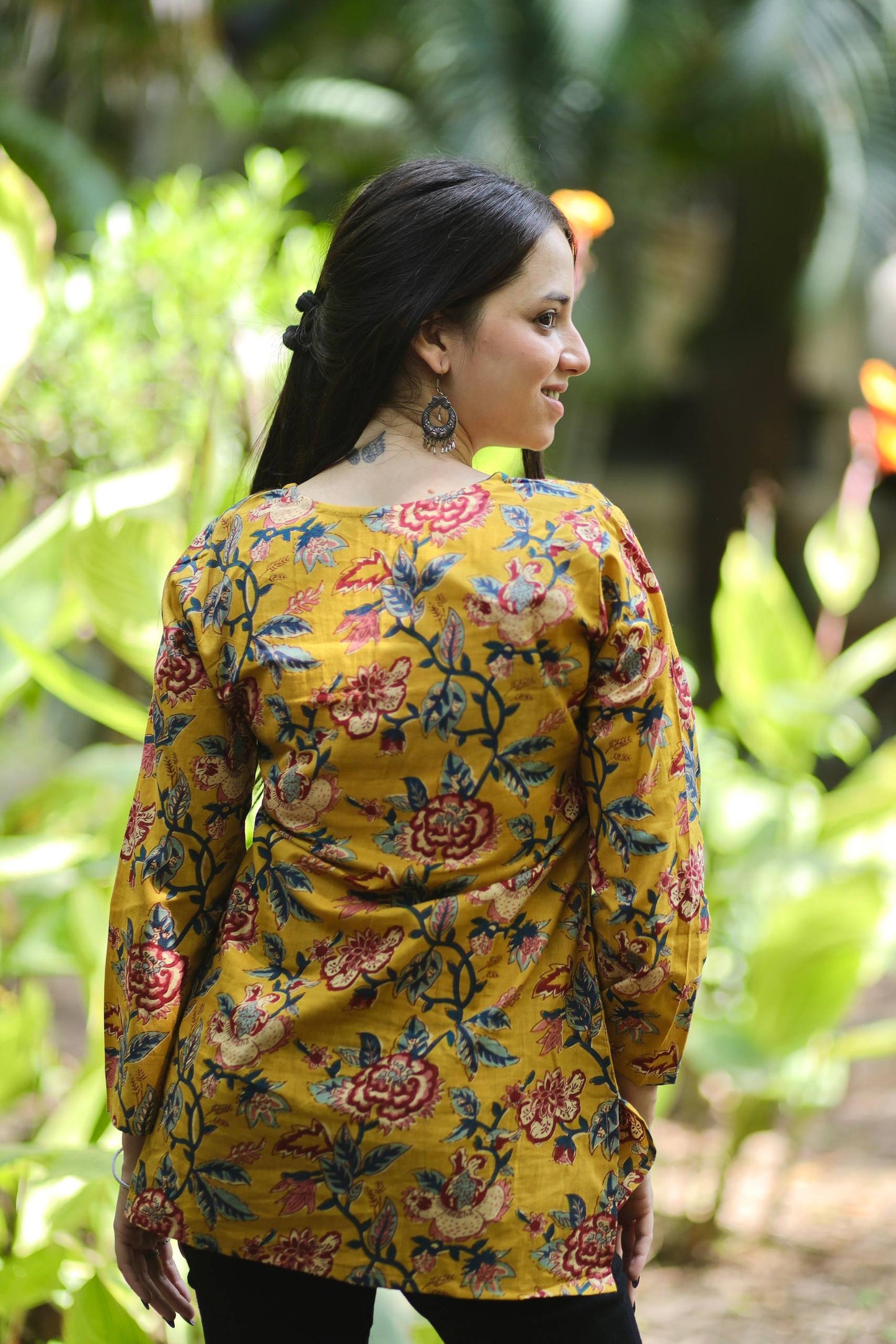 Casual Cotton Short Top - Mustard Yellow