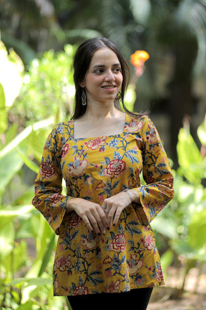 Casual Cotton Short Top - Mustard Yellow