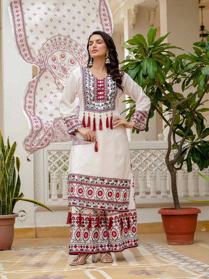 Printed Maslin Top with Palazzo and Stylish Dupatta