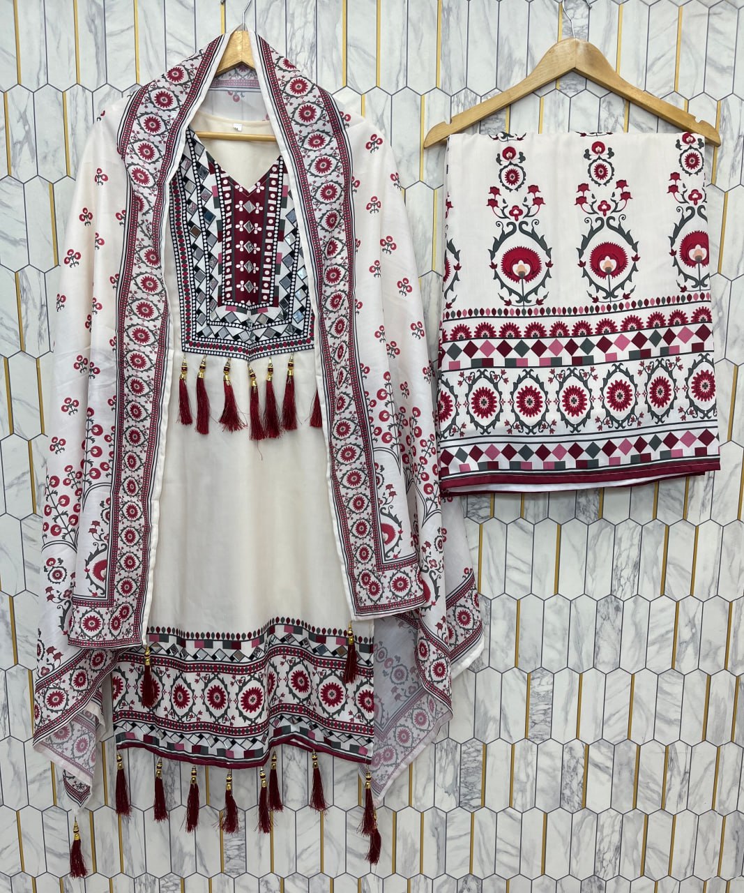 Printed Maslin Top with Palazzo and Stylish Dupatta