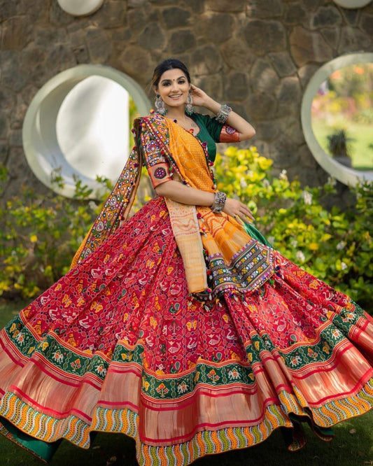 Stylish Digital Printed Butter Silk Lehenga Choli with Mirror Work Dupatta