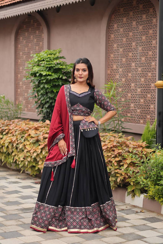 Navratri Special Gamthi Work Cotton Lehenga Choli Set with Purse