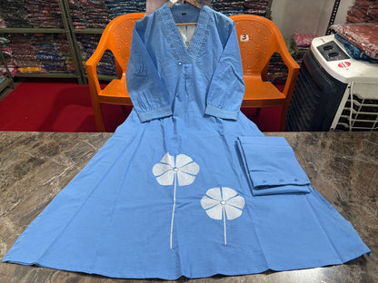 Dreamy Embroidered Flair Cotton Suit Set | Sizes M to 3XL