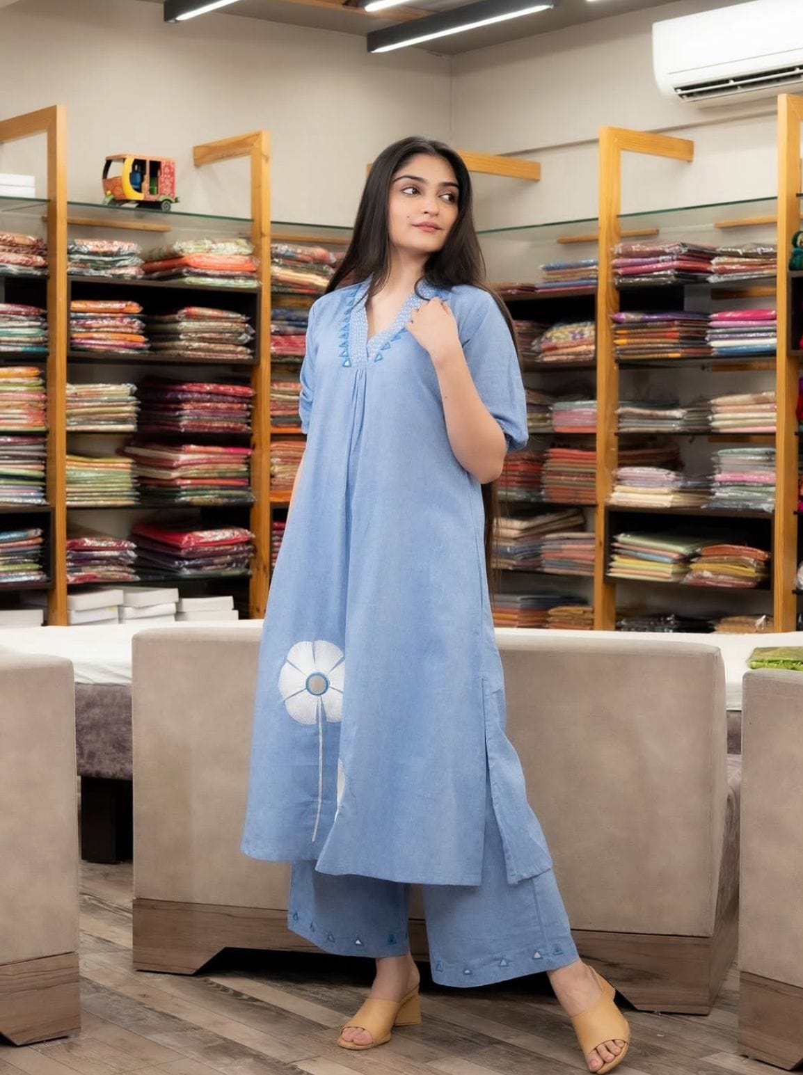 Dreamy Embroidered Flair Cotton Suit Set | Sizes M to 3XL