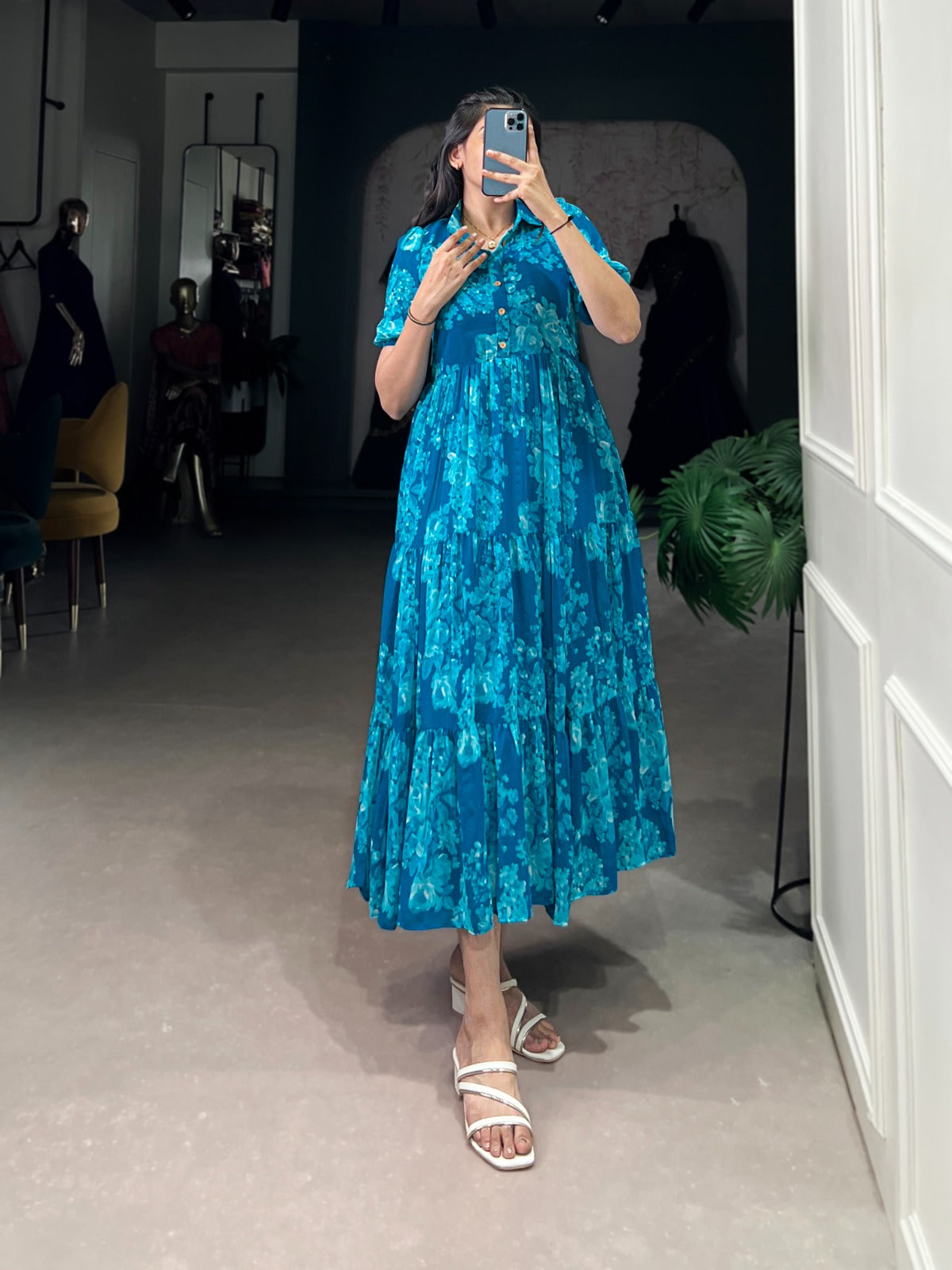 Ethnic Floral Georgette Frock | Ready to Wear Summer Elegance