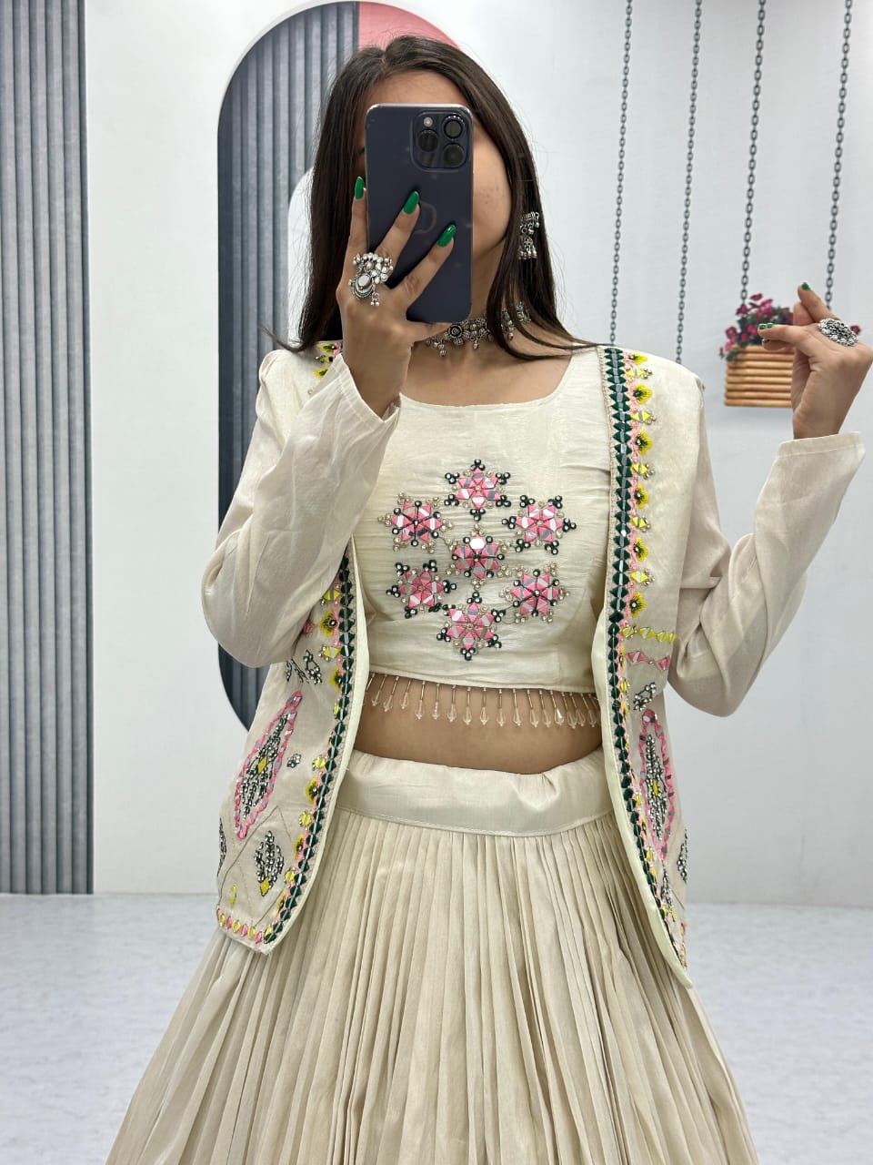 Festival Special Tissue Shimmer Lehenga Set with Handworked Jacket