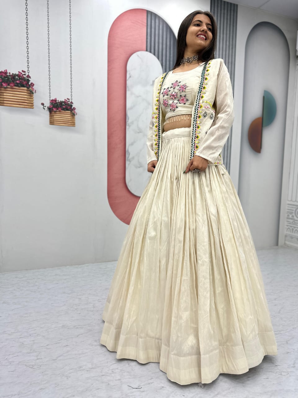 Festival Special Tissue Shimmer Lehenga Set with Handworked Jacket