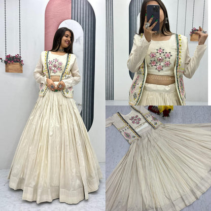 Festival Special Tissue Shimmer Lehenga Set with Handworked Jacket