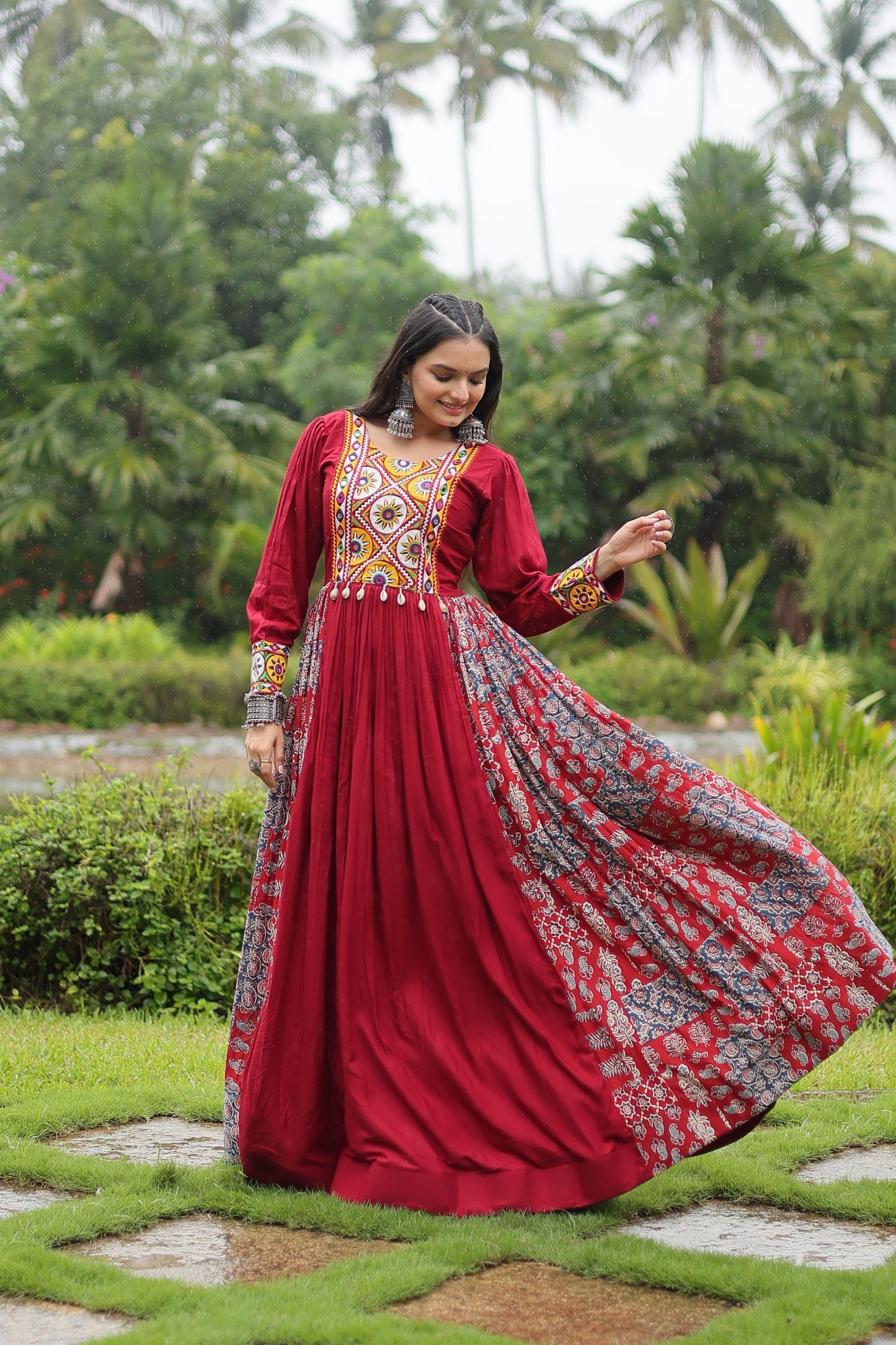 2025 Navratri Bandhani Gown with Kutchi Patchwork