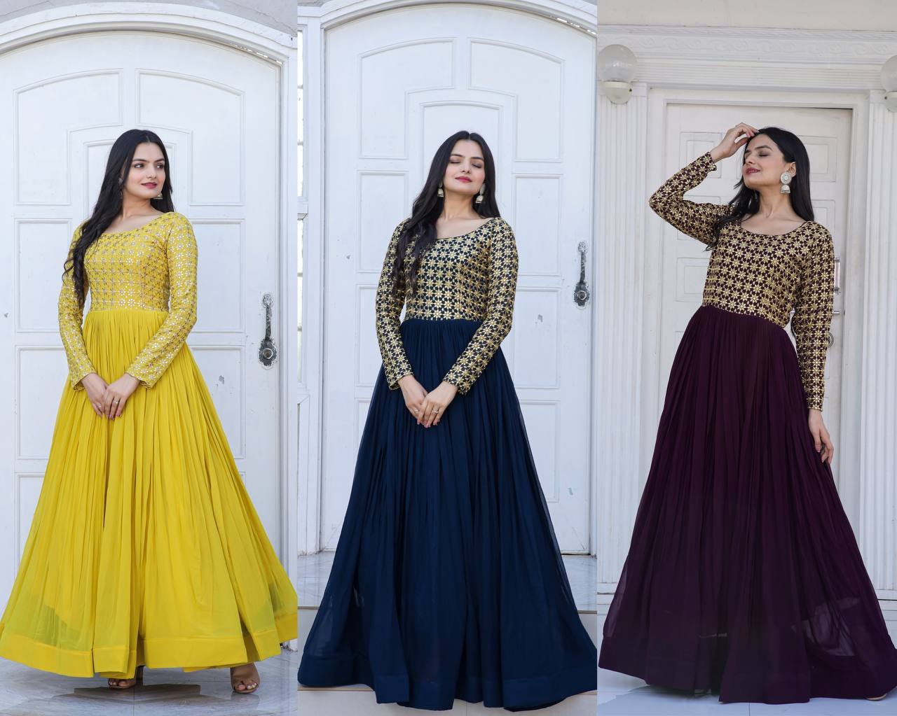 Premium Embroidered Faux Blooming Gown with Sequins & Zari Work