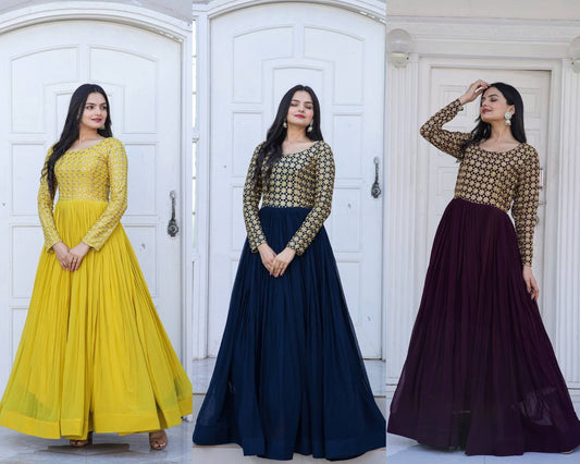 Premium Embroidered Faux Blooming Gown with Sequins & Zari Work