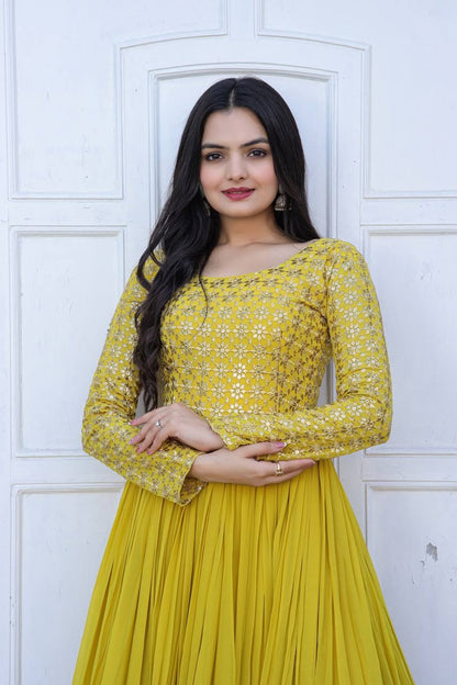 Premium Embroidered Faux Blooming Gown with Sequins & Zari Work