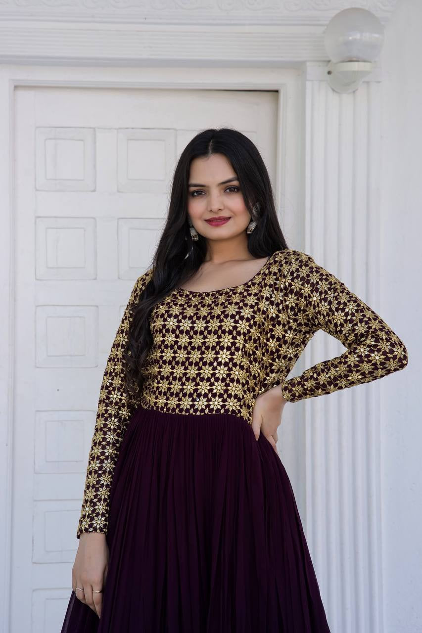 Premium Embroidered Faux Blooming Gown with Sequins & Zari Work