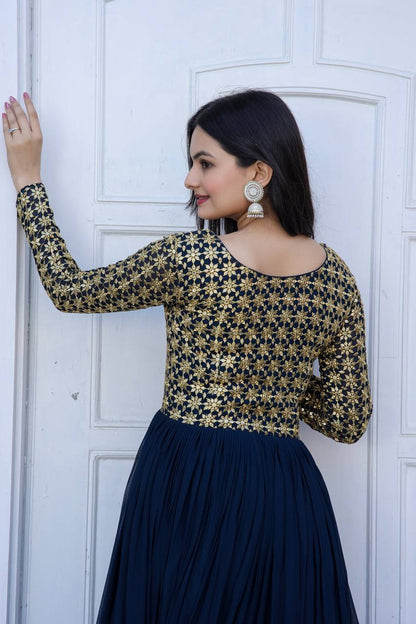 Premium Embroidered Faux Blooming Gown with Sequins & Zari Work