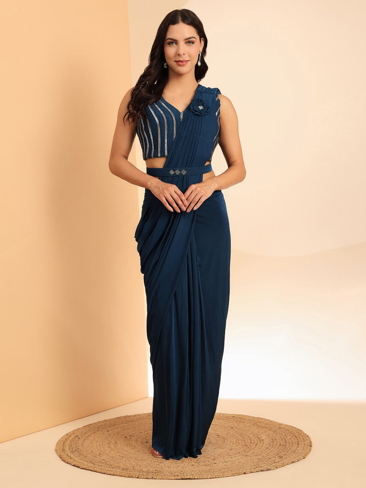 Elegant Ready-to-Wear Crystal Saree