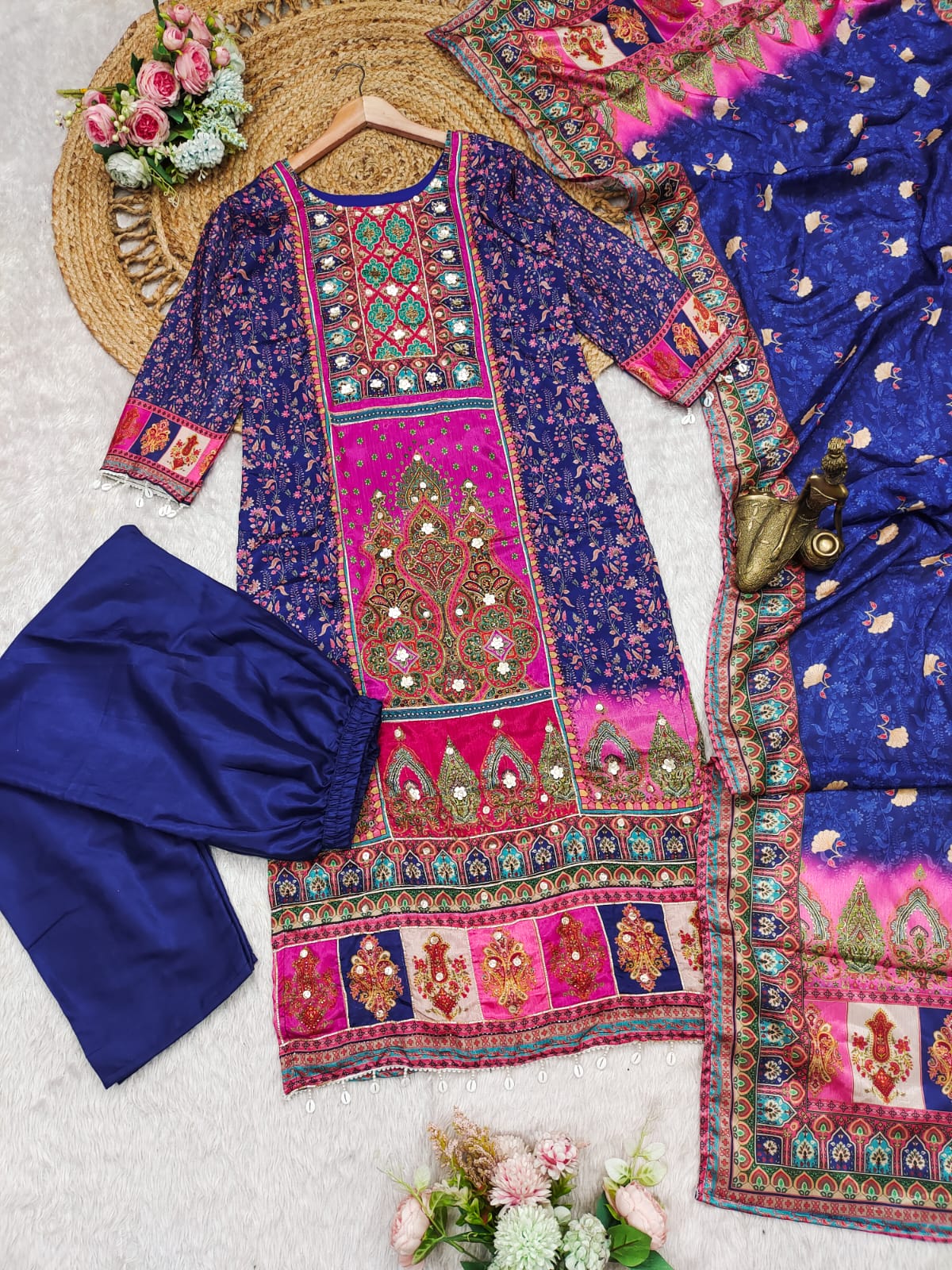Elegant Chinon Kurti with Dupatta & Stone Work